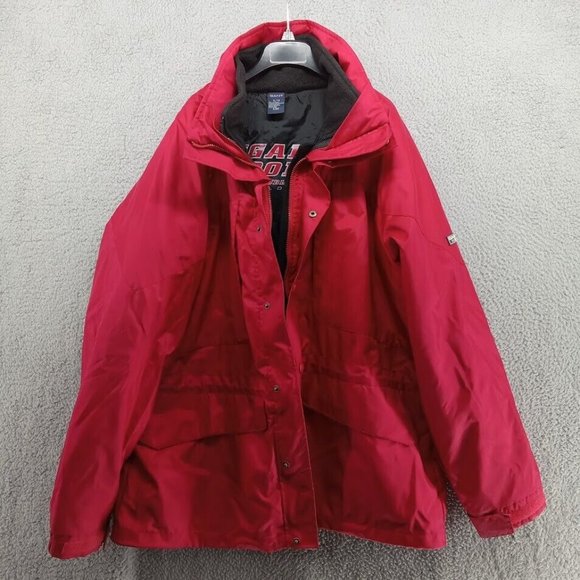 Gant Coat Mens XL‎ Red Sport Fleece Double Parka Zip Snap Interchange Technical - Picture 1 of 11